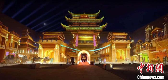2024年7月15日，甘肅嘉峪關(guān)開啟“夜游”模式。圖為夜游燈光劇《天下嘉峪關(guān)》光影效果。(甘肅嘉峪關(guān)關(guān)城景區(qū)供圖)