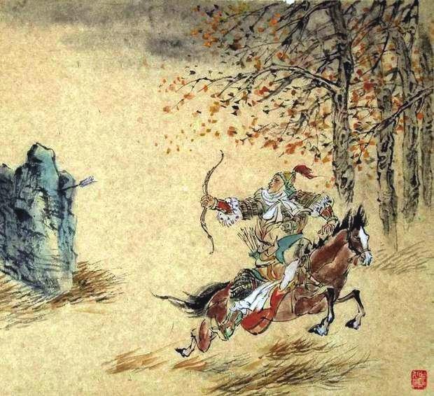 “林暗草驚風(fēng)，將軍夜引弓。”畫作